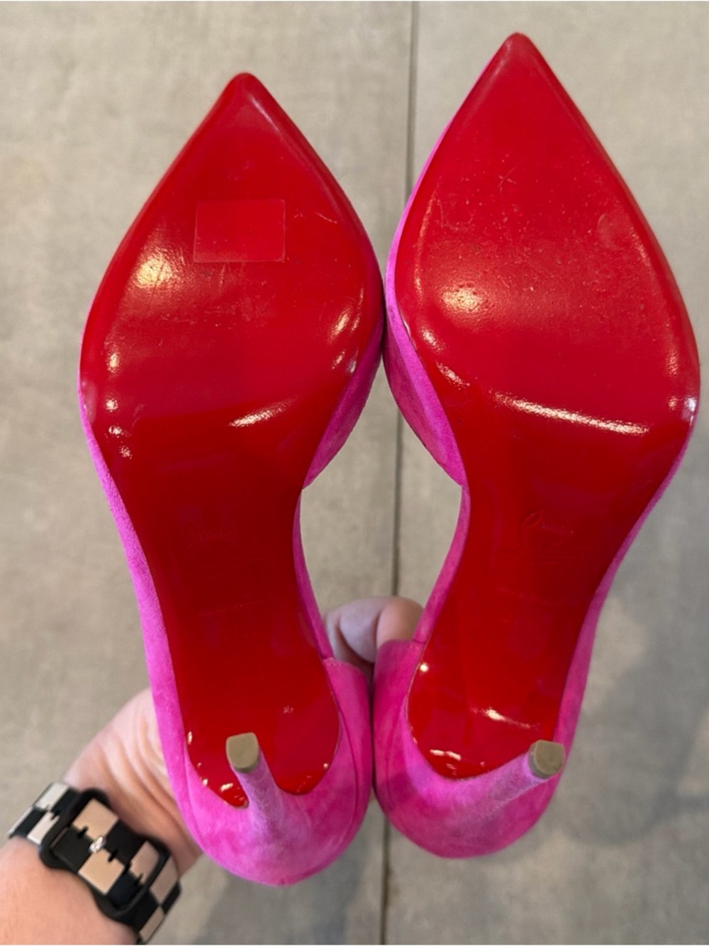 Christian Louboutin Pink Fuchsia Suede D’Orsay Heels 37.5 US 7.5 - Picture 5 of 14